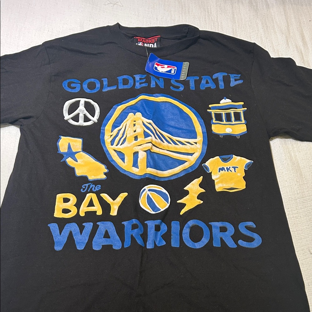 NBA Golden State Warriors Black Tee with Blue and Gold Graphics